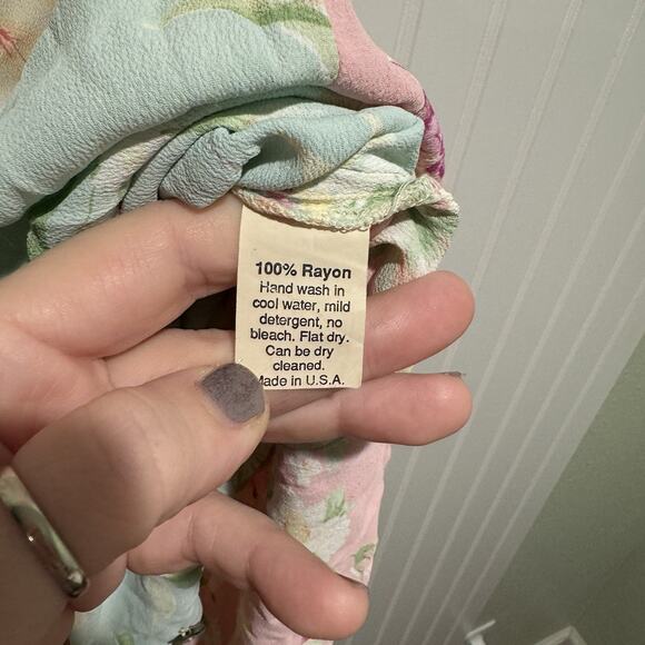 Jenny Helene Vintage 90s Patchwork Pastel Floral Midi Dress Cottagecore Large - Picture 6 of 7